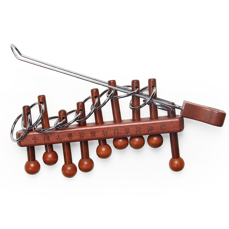 Woodworking Kids Toys - 古典的な中国の九連リングパズル 大人向け子供向けの頭脳ゲーム 高難易度の頭の体操 IQテスト 解錠おもちゃ