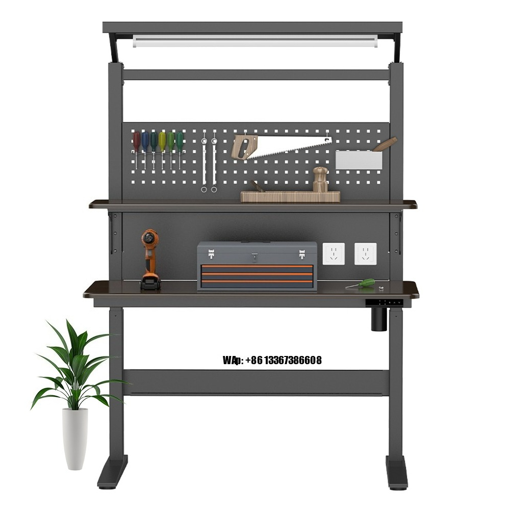 Woodworking Work Table - 高さ調節可能なフロアスタンディングワークテーブル、ヘビーデューティーワークベンチ、金属フレーム木製操作作業台