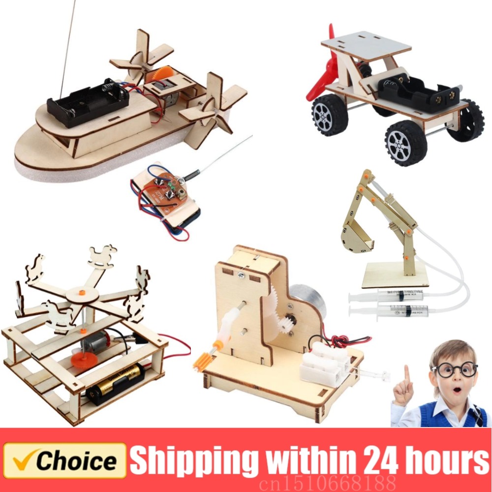 Woodworking Kids Toys - 子供のためのDIY木製ボートモデル科学玩具、電気ステム、教育教育キット、3D組み立て、科学実験