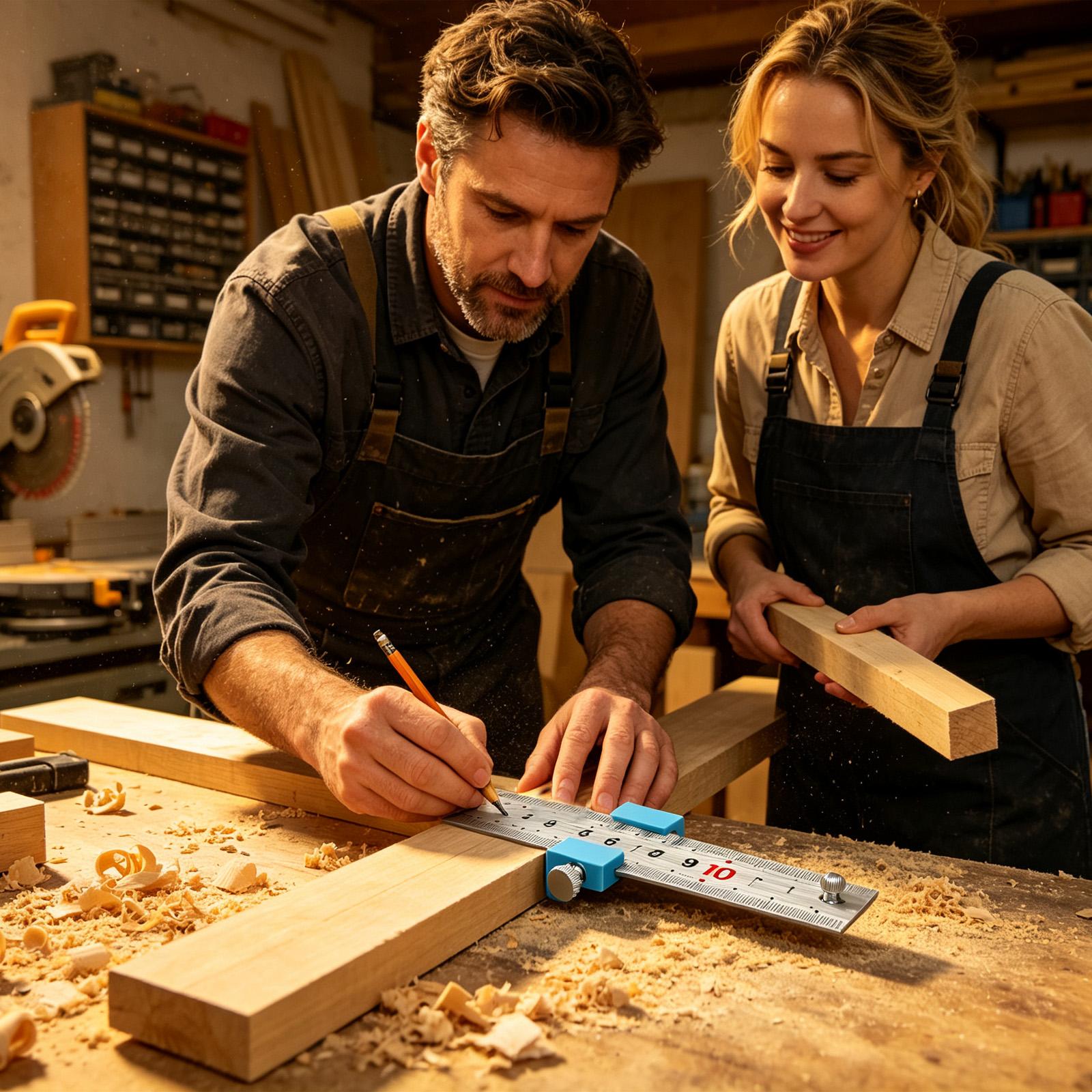 Woodworking Workshop - 大工道具 大工定規 測定用スクライビングポジショニングブロック 木工用スチールスケールストップ 建設用 家庭用ワークショップ用
