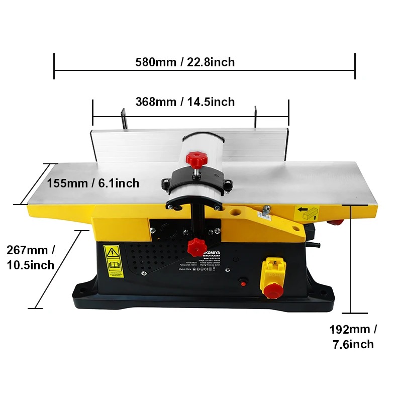 Bench Plane Jointer - 6インチ卓上木工用ジョインター/プレーナー、1800W電動厚削り盤、手動木工/彫刻用センターツール