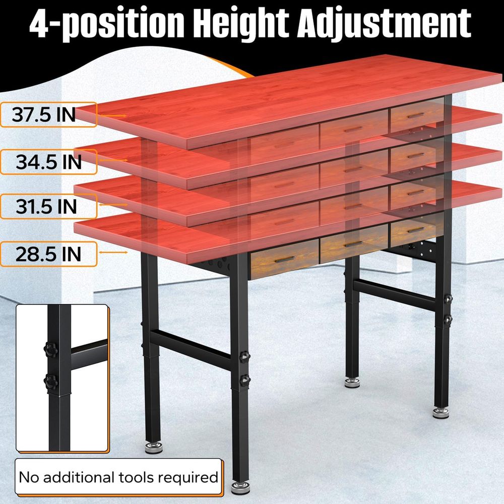 60インチの高さ調節可能なワークベンチデスク、デスクトップ、 - Woodworking Work Table のレビューと価格
