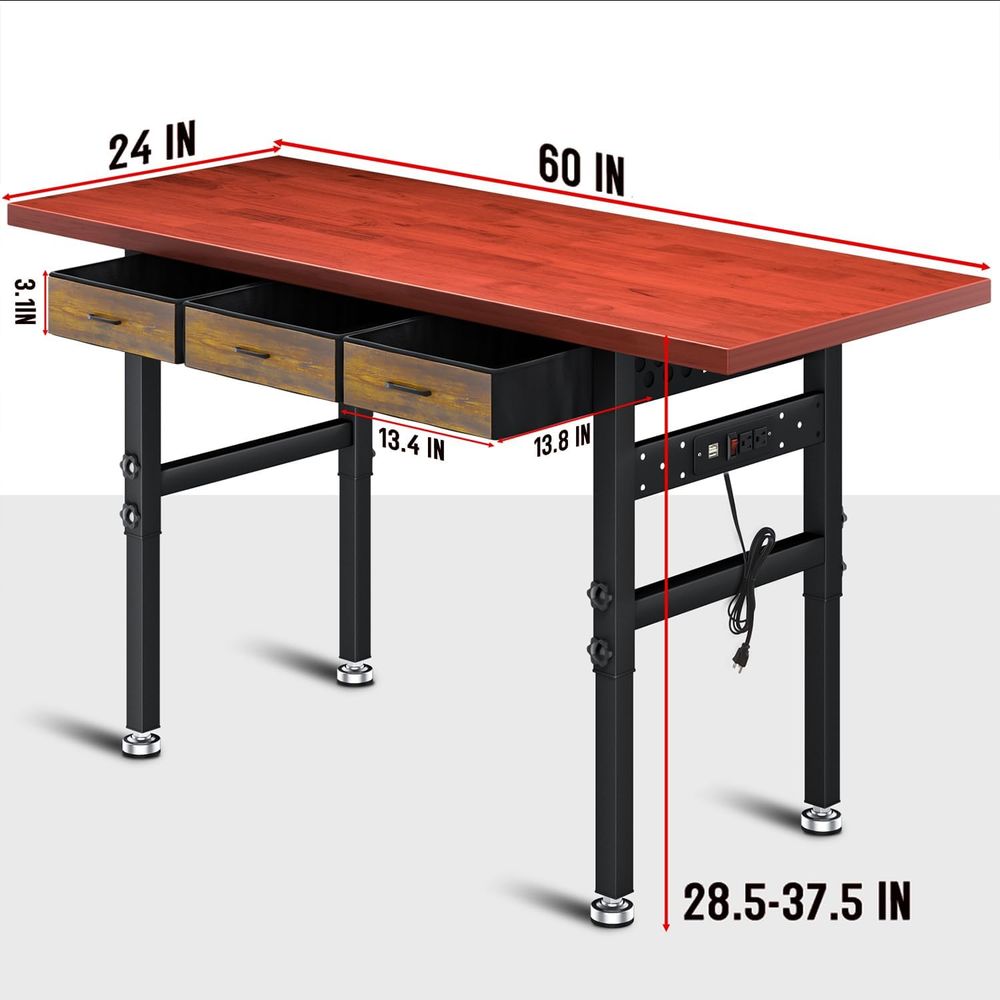 60インチの高さ調節可能なワークベンチデスク、デスクトップ、 - Woodworking Work Table のレビューと価格