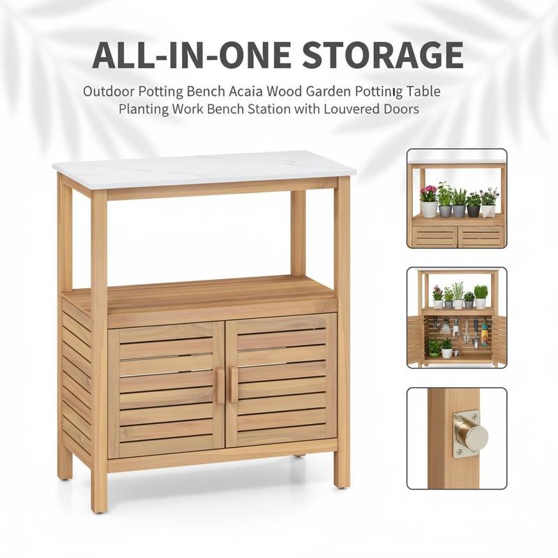 屋外用植木鉢置き台 アカシア材 ガーデンポッティングテーブル - Woodworking Work Table のレビューと価格