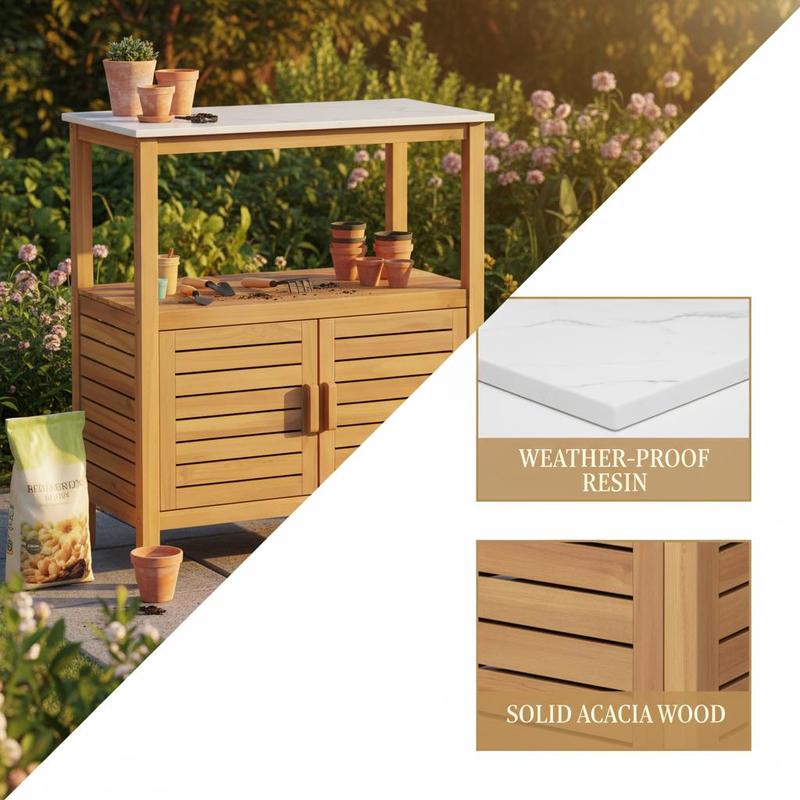 屋外用植木鉢置き台 アカシア材 ガーデンポッティングテーブル - Woodworking Work Table のレビューと価格
