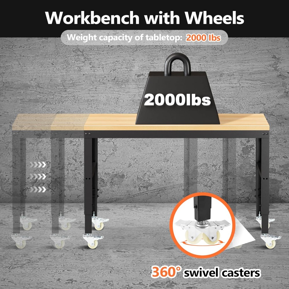 調整可能な作業台、頑丈な木製作業台、耐荷重2000ポンド、電 - Woodworking Work Table のレビューと価格