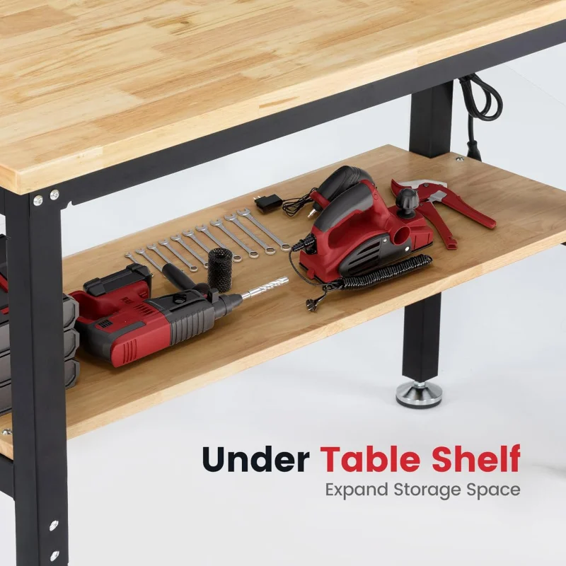 ガレージ用作業台 高さ調節可能 ラバーウッド天板 作業台 収 - Woodworking Work Table のレビューと価格