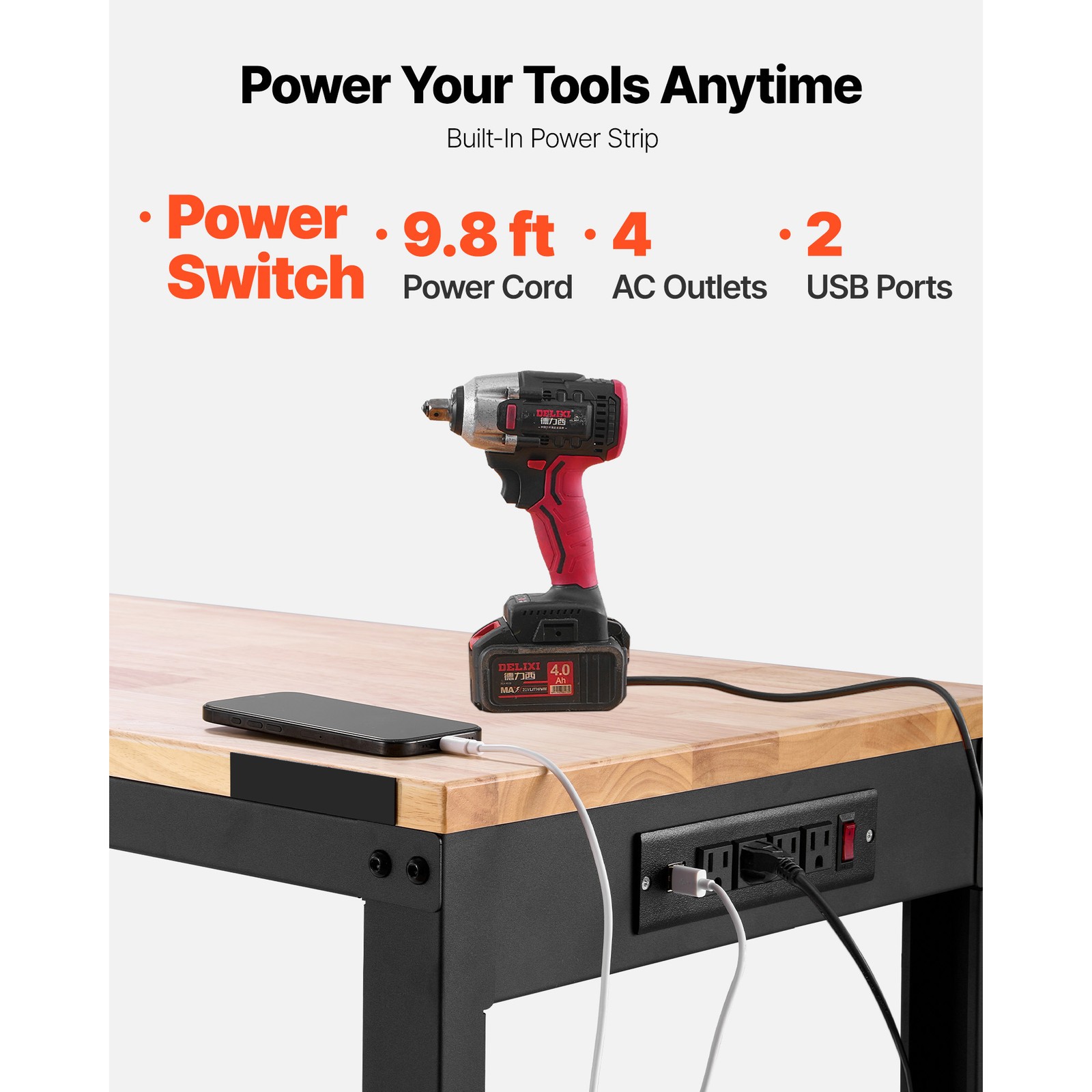 高さ調節可能なワークベンチ 61インチ×20インチ 電源コン - Woodworking Work Table のレビューと価格