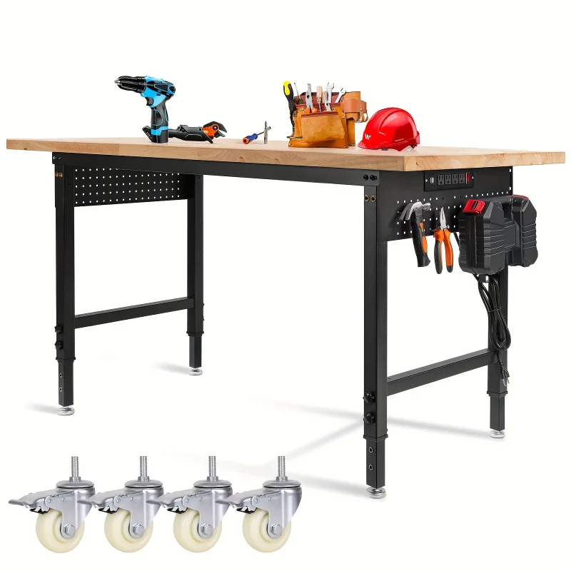 新入荷 調節可能なキャスター付き作業台、長さ60インチ x  - Woodworking Work Table のレビューと価格