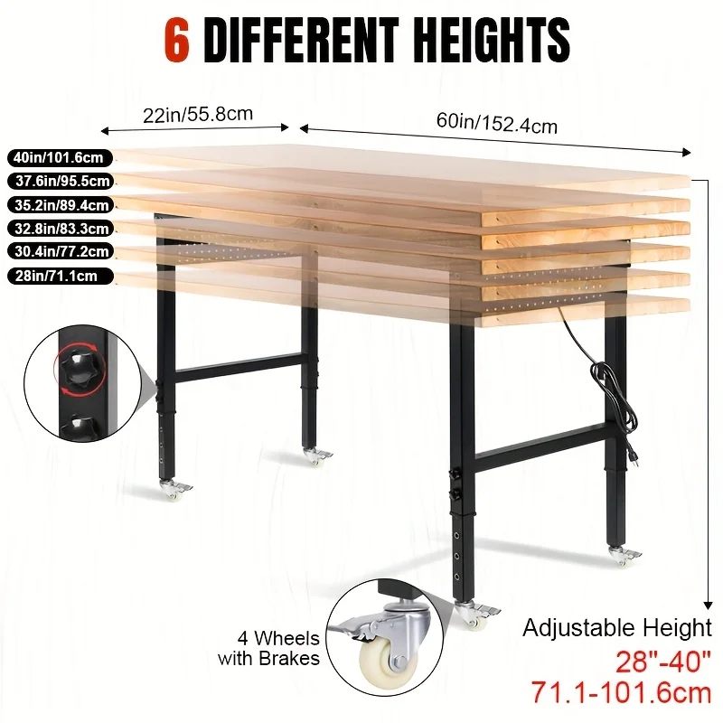 新入荷 調節可能なキャスター付き作業台、長さ60インチ x  - Woodworking Work Table のレビューと価格