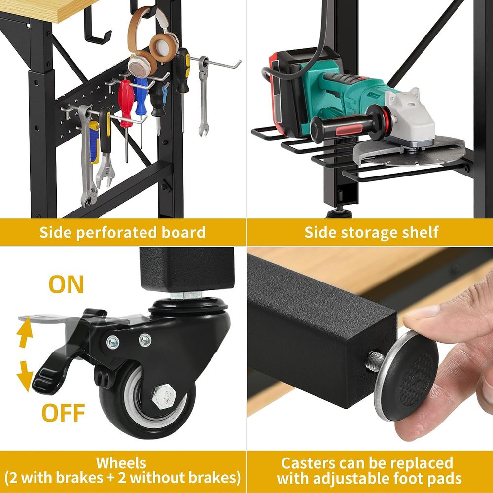60インチヘビーデューティーワークベンチ（ペグボード＆ホイー - Woodworking Work Table のレビューと価格